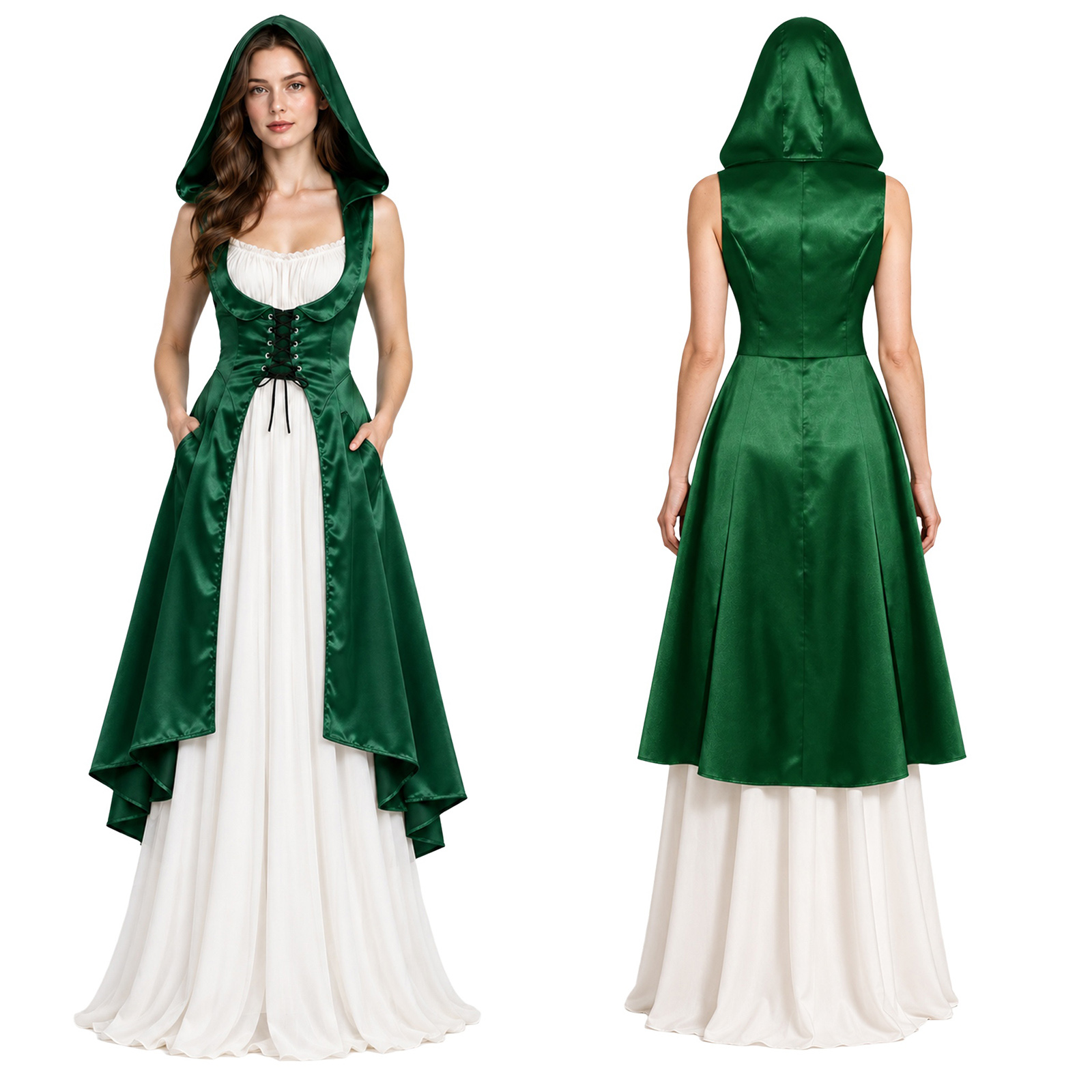 Medieval Renaissance Dress Women - Vestido medieval renascentista vitoriano com laços,