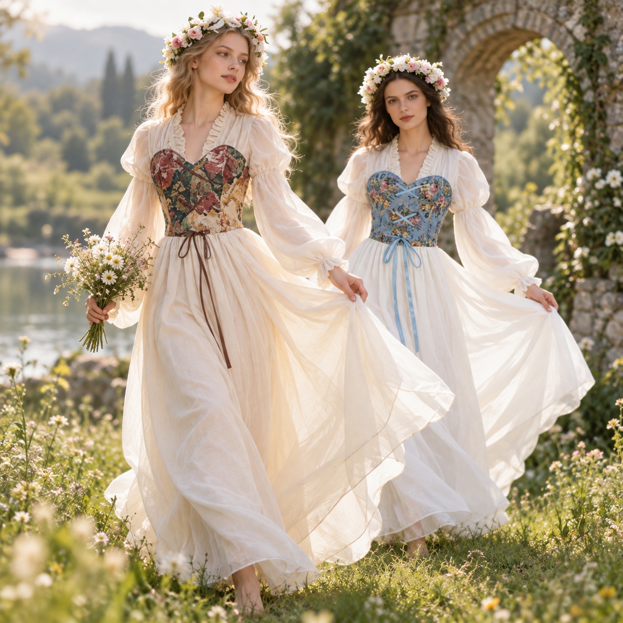 Medieval Renaissance Dress Women - Vestido de cintura com corpete em