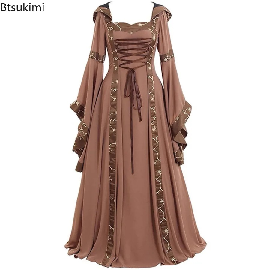Novo Vestido Maxi Gótico Medie - Medieval Renaissance Dress Women avaliação e preço