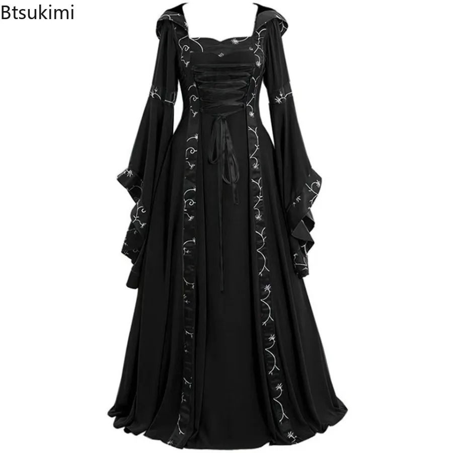 Novo Vestido Maxi Gótico Medie - Medieval Renaissance Dress Women avaliação e preço