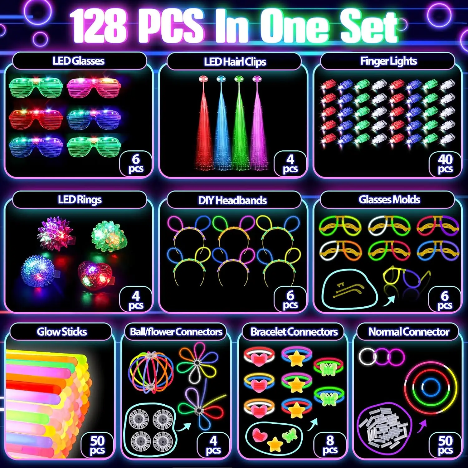 128 peças de óculos luminosos, - Glow In The Dark Party Glasses avaliação e preço