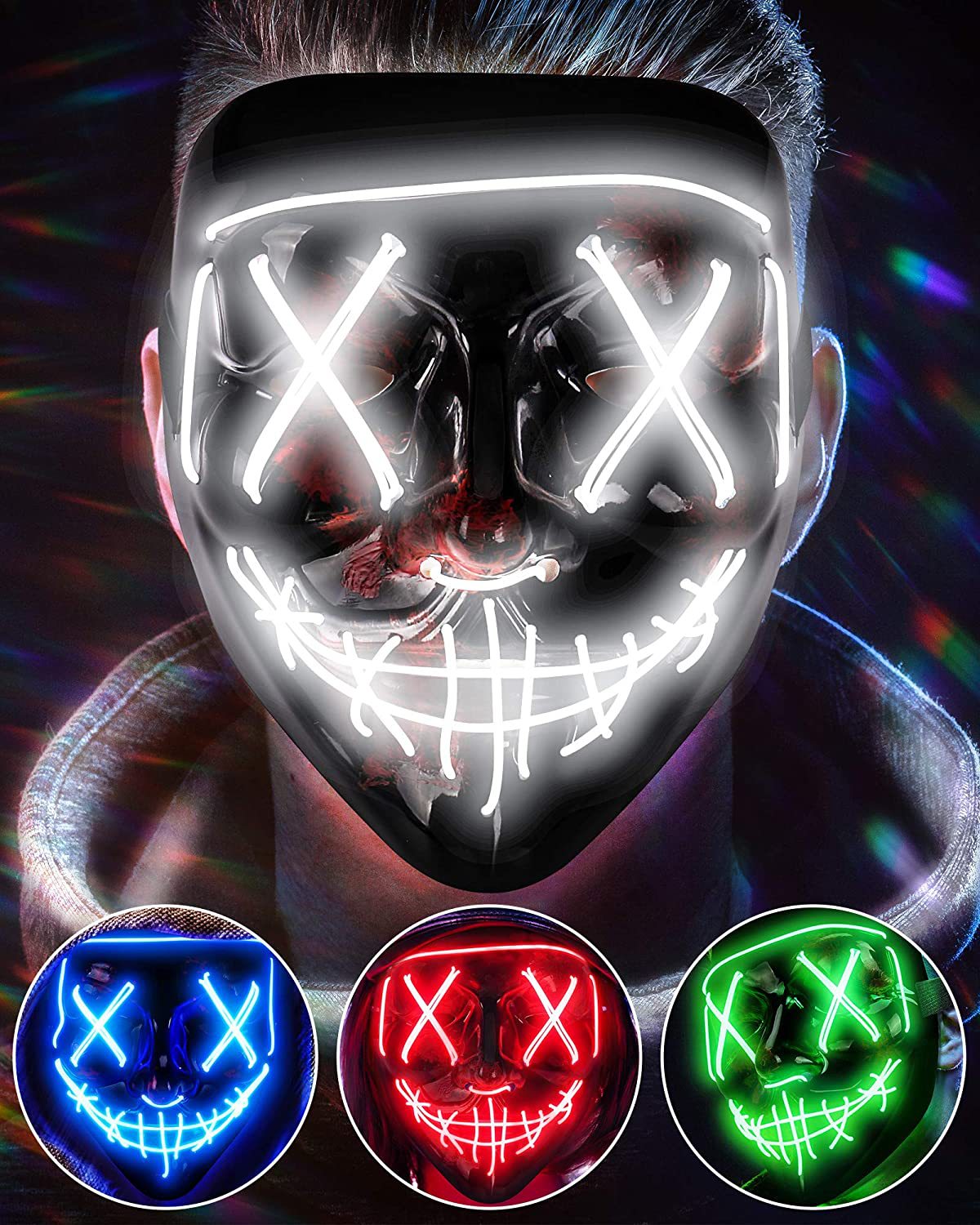 Máscara de brilho assustador s - Led Purge Mask Halloween avaliação e preço