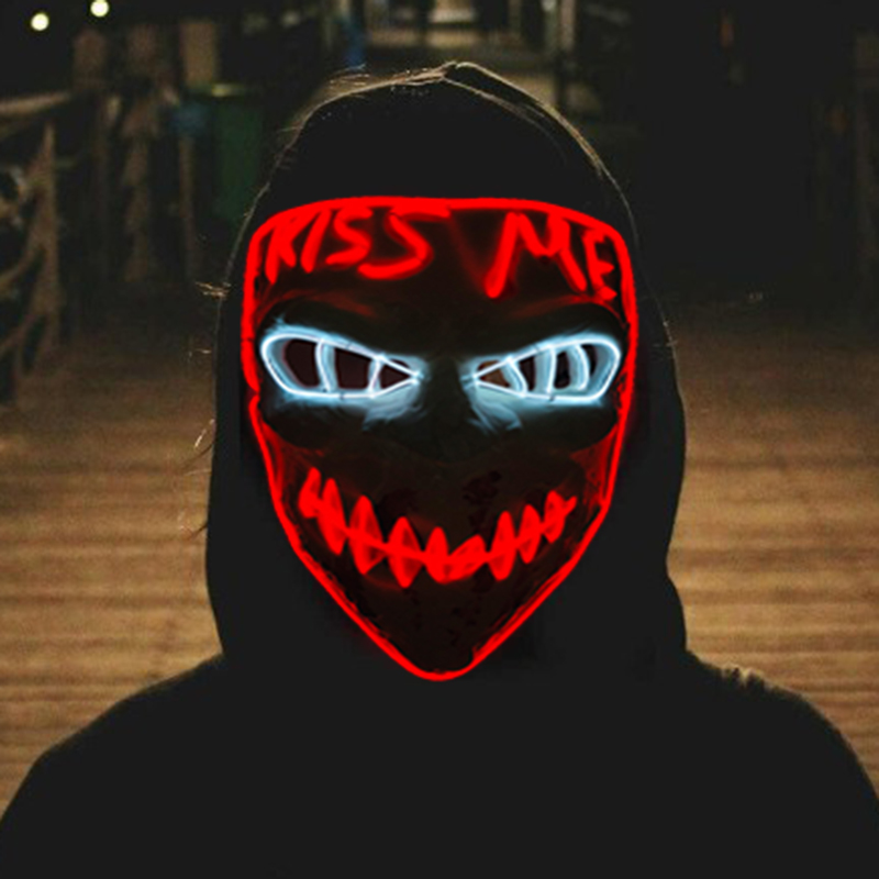 Brilhante Cosplay EL Wire Neon - Led Purge Mask Halloween avaliação e preço